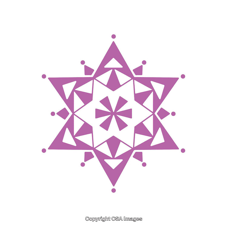 Purple Geometric Mandala Snowflake on White Background with Abstract Patterns