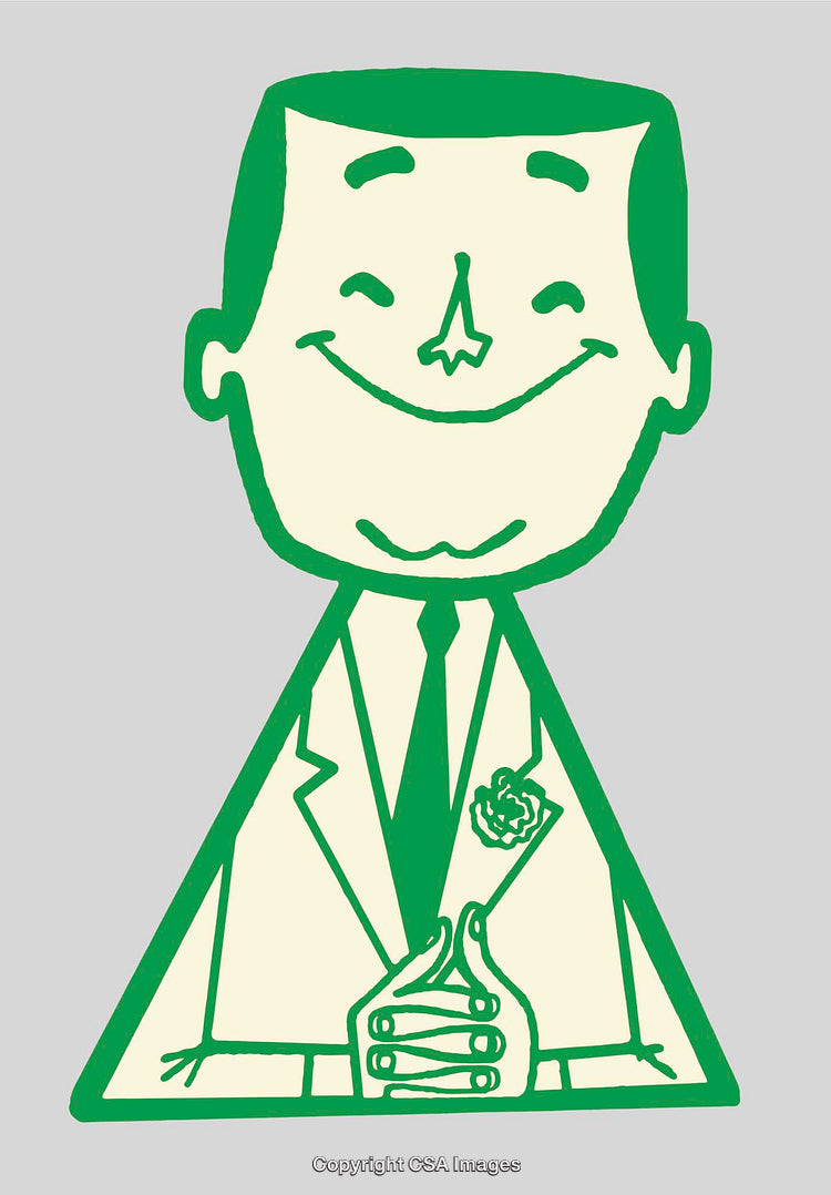 Whimsical Green Line Art Illustration of a Smiling Gentleman in a Suit