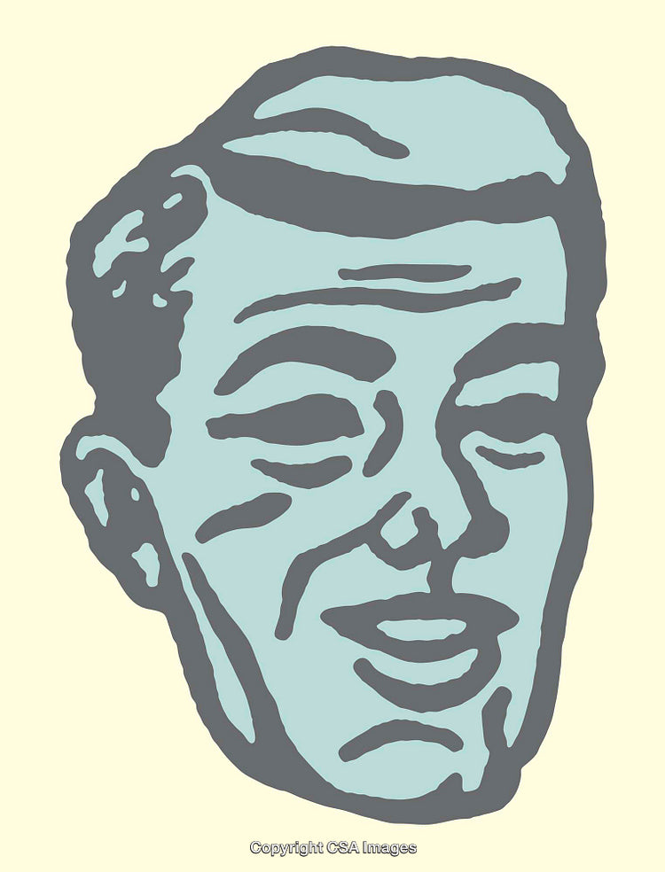 Retro Vintage Line Art Illustration of a Smiling Man's Face