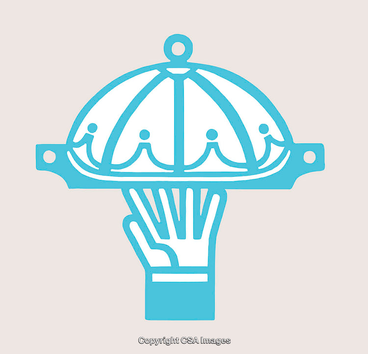 Blue Line Art Illustration of a Hand Holding a Covered Dish
