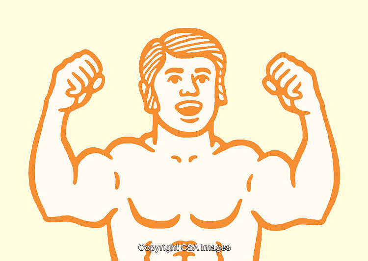 Illustration of a Flexing Muscular Person in Minimalist Line Art Style