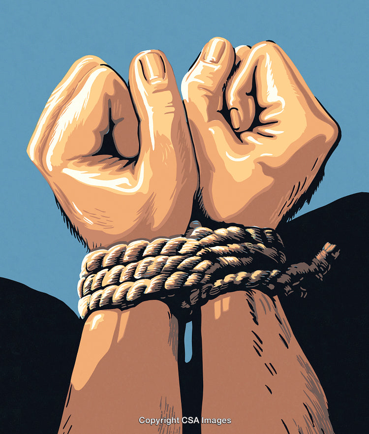 Hands Bound with Rope Symbolizing Captivity and Freedom Struggles