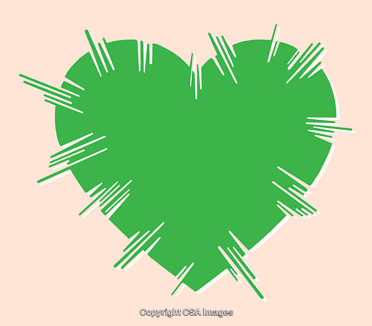 Green Heart Symbol Illustrated with Artistic Design in Line Art Style