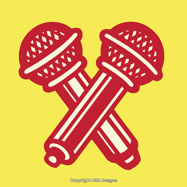 Red Microphones Crossed on Yellow Background Illustration