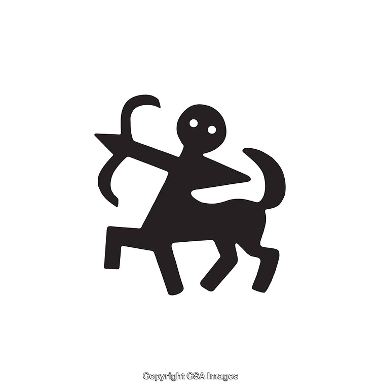 Silhouette of Sagittarius Archer Icon in Black and White on White Background