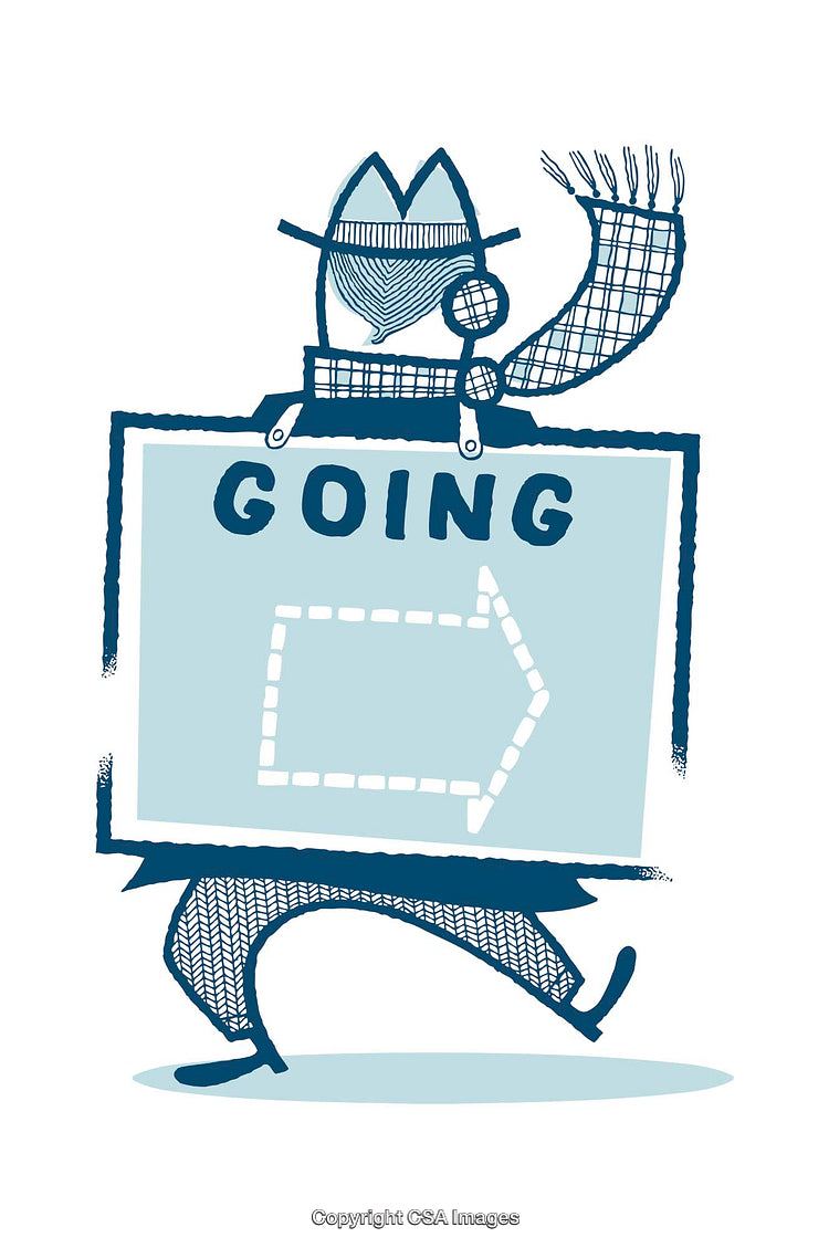 Illustration of a Figure Carrying a Directional Sign with an Arrow