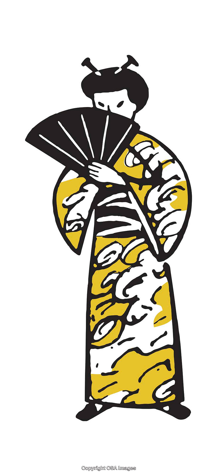 Traditional Japanese Art Illustration of Geisha Holding a Fan