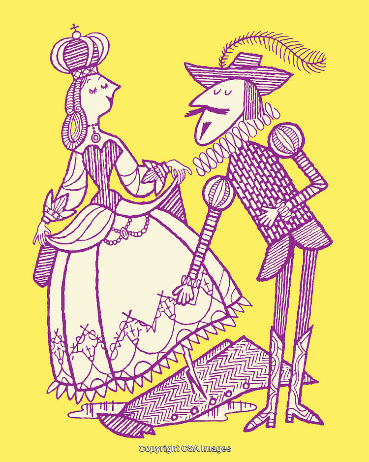 Charming Medieval Dance Scene in Colorful Line Art Illustration Style