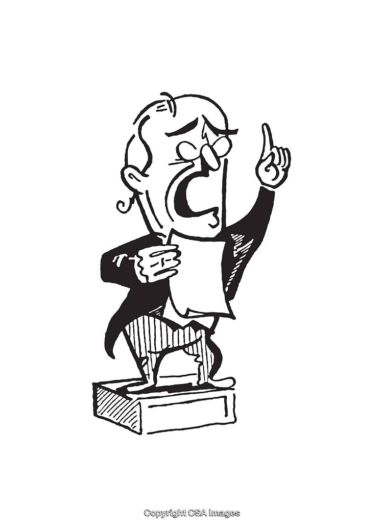 Black and White Line Art of a Man Giving a Speech