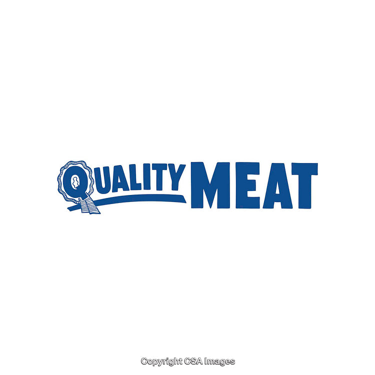Blue Quality Meat Logo with Ribbon Design on a White Background