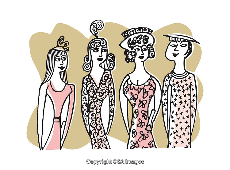 Stylized Illustration of People in Fashionable Outfits