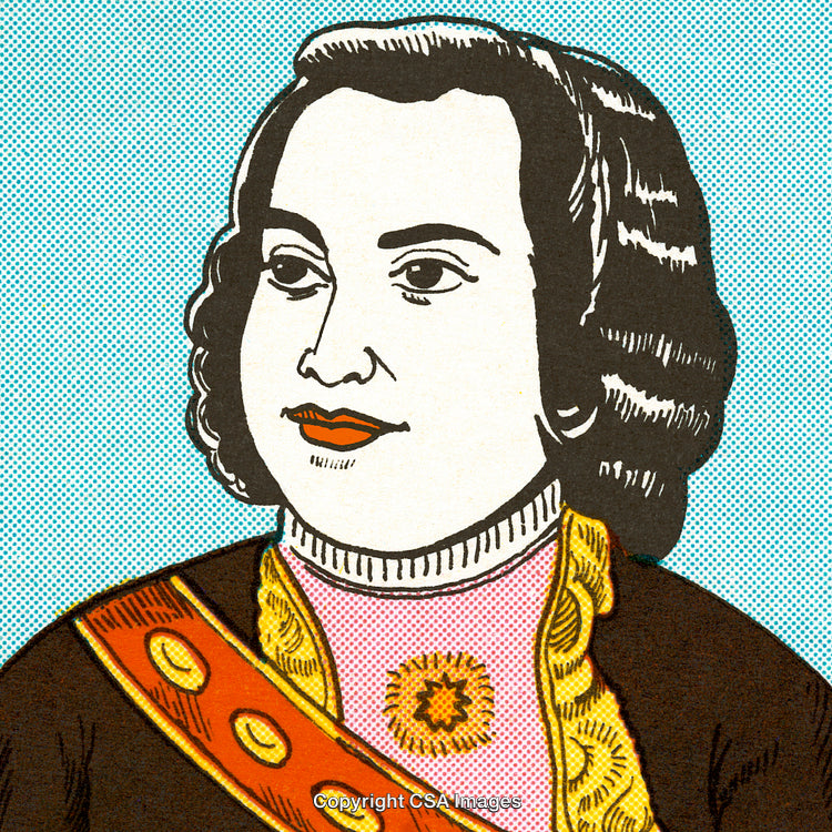 Illustrated Portrait of a Historical Figure in Vibrant Artistic Style
