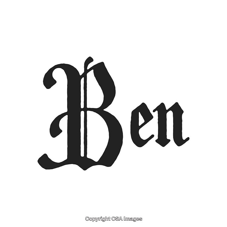 Blackletter Font Word 'Ben' on White Background in Gothic Style