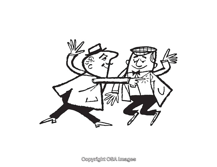 Two Energetic Men Dancing in a Joyful Black and White Line Art