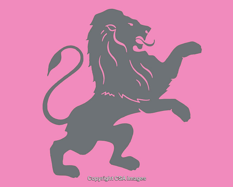 Gray Lion Rearing Silhouette on Vibrant Pink Background