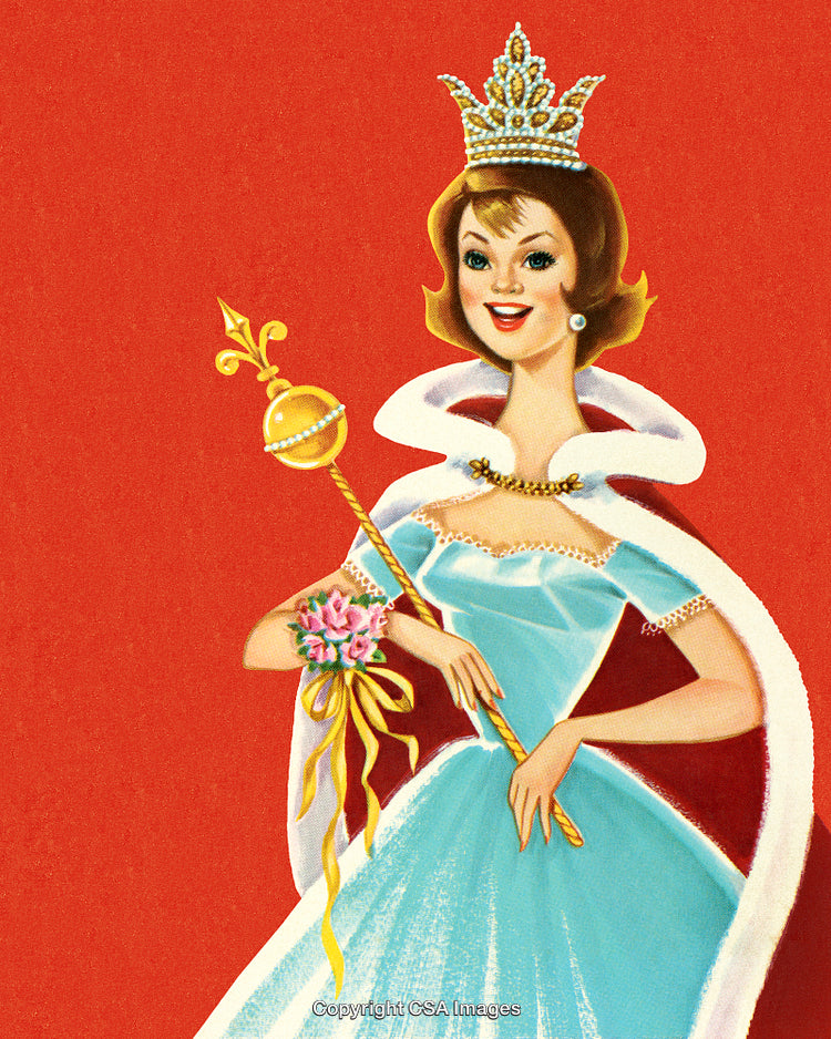 Elegant Queen Holding Scepter in a Beautiful Blue Gown with a Crown