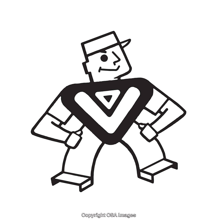 Black and White Illustration of a Cartoon Figure with Bold V Shape