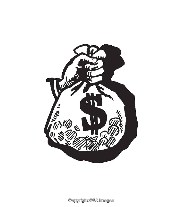 Black and White Illustration of a Money Bag with Dollar Symbol