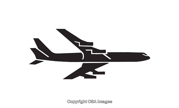 Black and White Airplane Icon Silhouette in Profile View