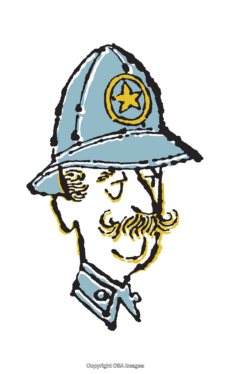 Whimsical Illustration of a Cartoon Police Officer in a Vintage Style