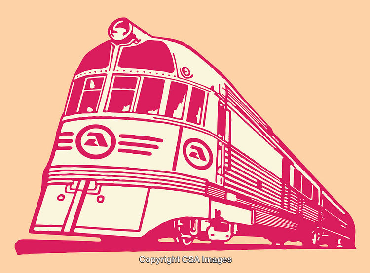 Retro Styled Graphic Illustration of a Modern Train in Vibrant Colors