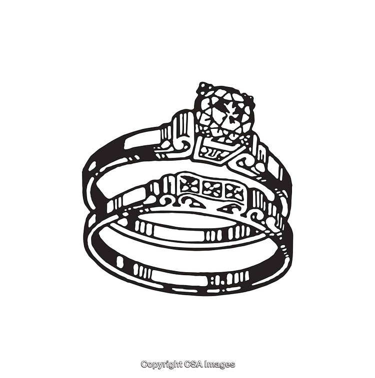 Intricate Black And White Line Art Of Decorative Rings With Gemstones