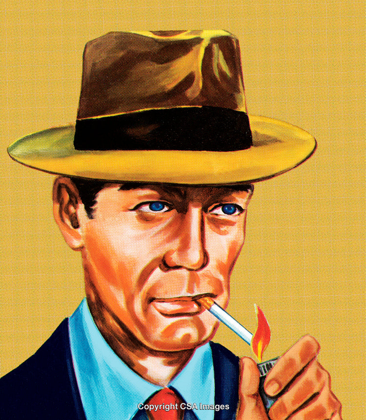 Man Lighting a Cigarette in Vintage Style Art Illustration