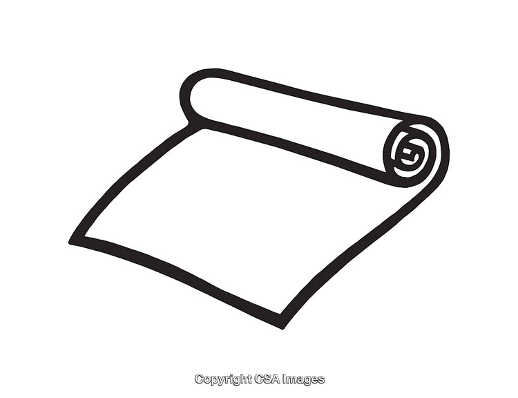 Black and White Line Art of a Rolled Sheet or Mat