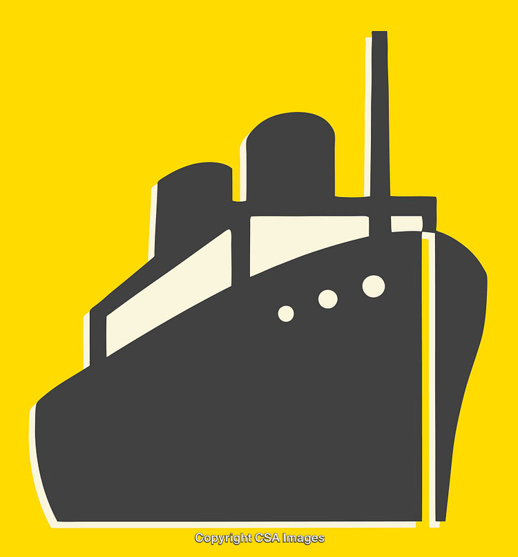 Minimalist Illustration of Ship Silhouette on Yellow Background