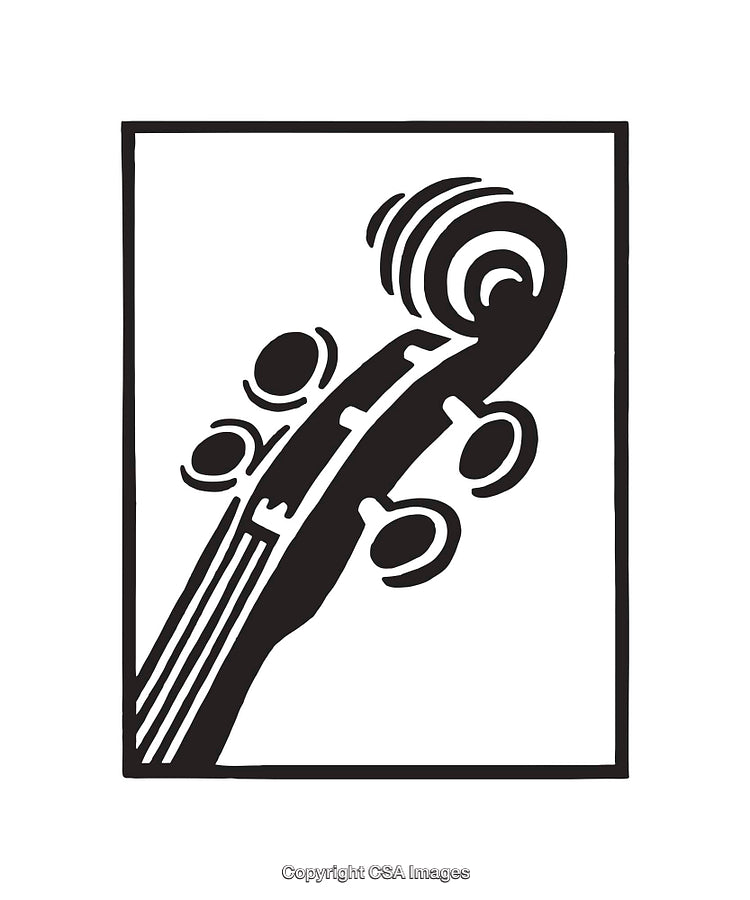 Black and White Line Art of a Violin Scroll Element