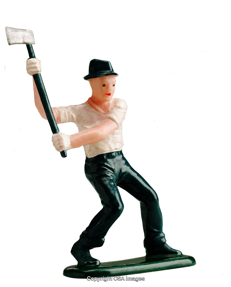 Vintage Figurine of a Worker Wearing a Hat Holding a Tool