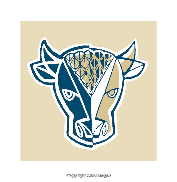 Abstract Bull Illustration with Symmetrical Geometric Patterns and Neutral Colors