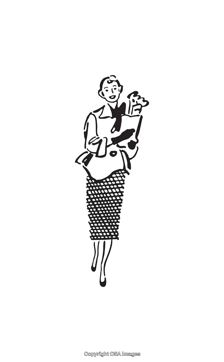 Black and White Line Art of Fashionable Woman Holding a Drink