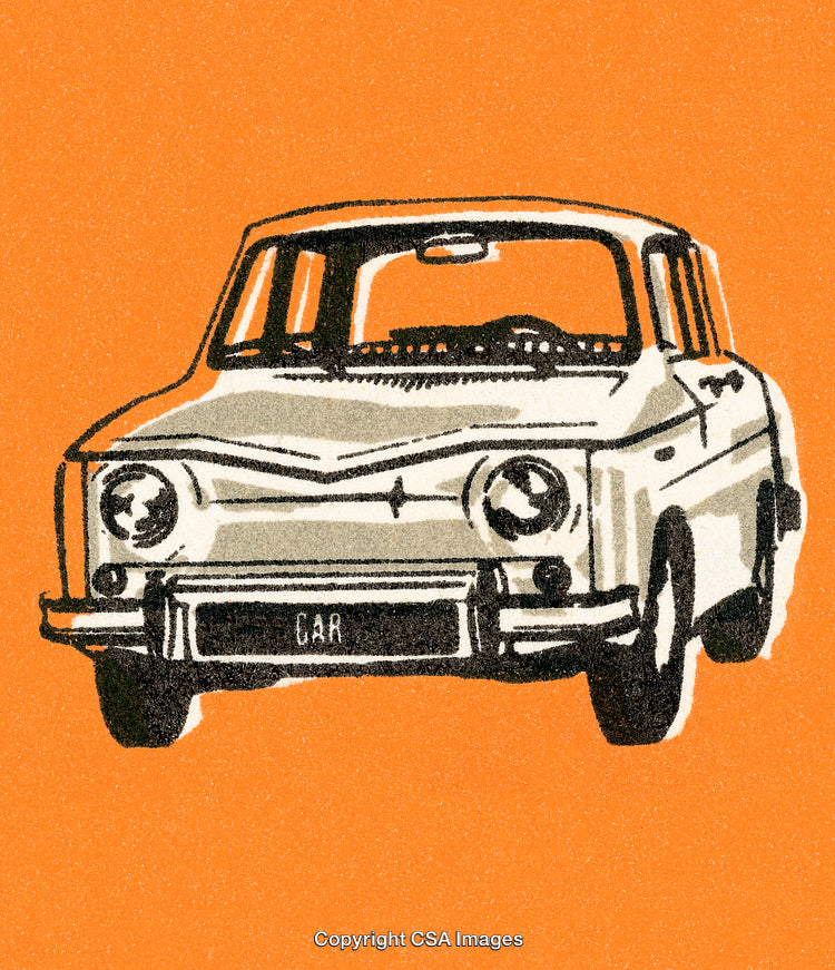 Vintage Classic Car Illustration Against Bright Orange Background