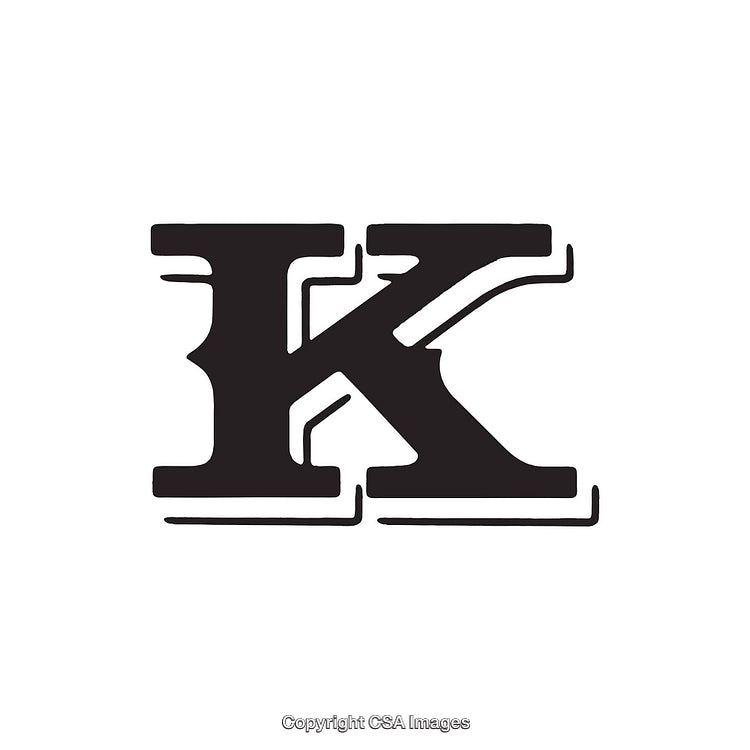 Bold Vintage Letter K in Classic Serif Typeface on White
