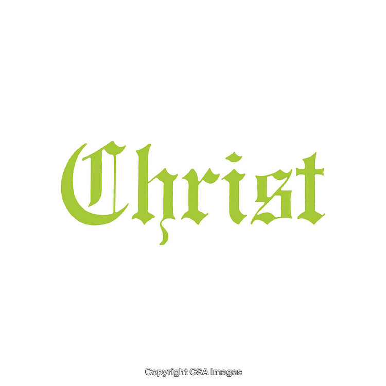 Christ Written in Green Old English Typography on White Background