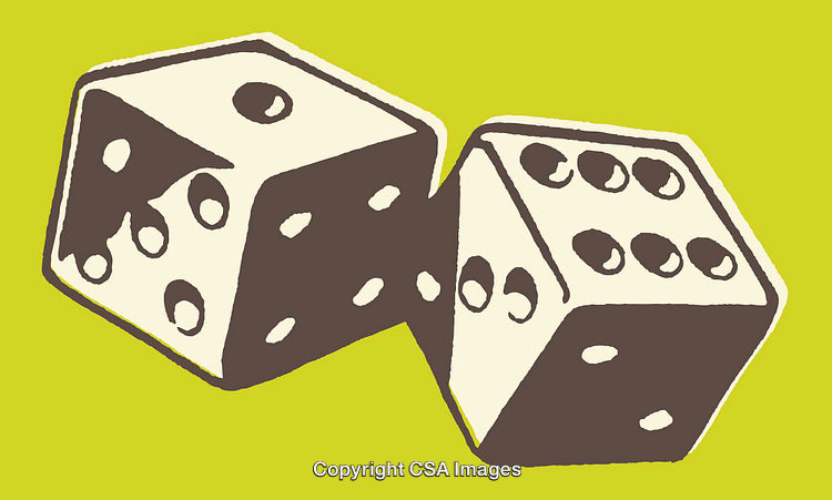Creative Illustration of Dice in a Two-Color Line Art Style