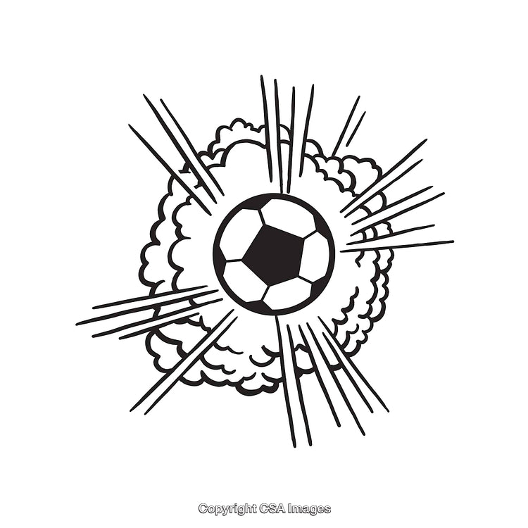 Soccer Ball Exploding with Dynamic Energy in Black and White Style