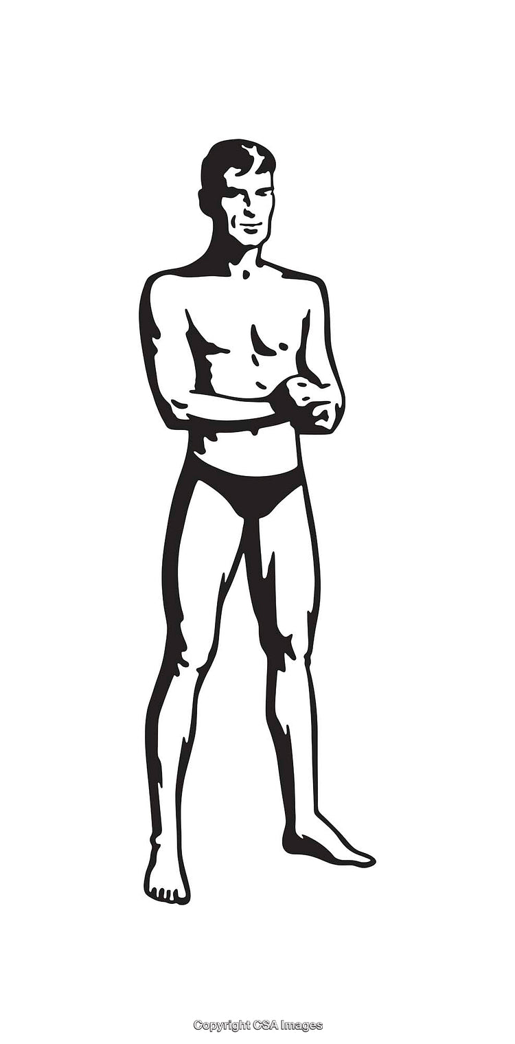 Black and White Line Art of a Standing Man in Underwear