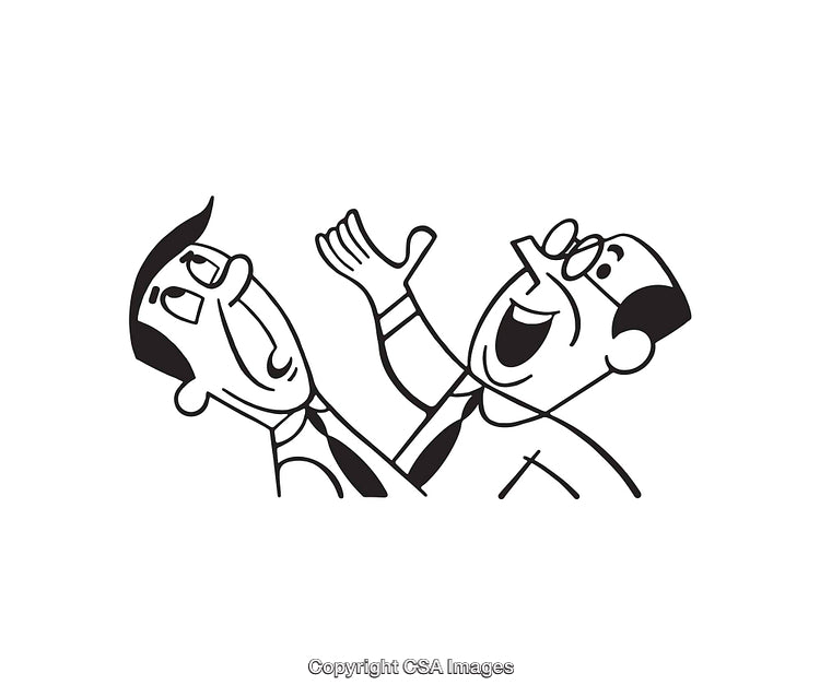 Cartoon Line Art of Two Men Laughing Together with Joy and Excitement