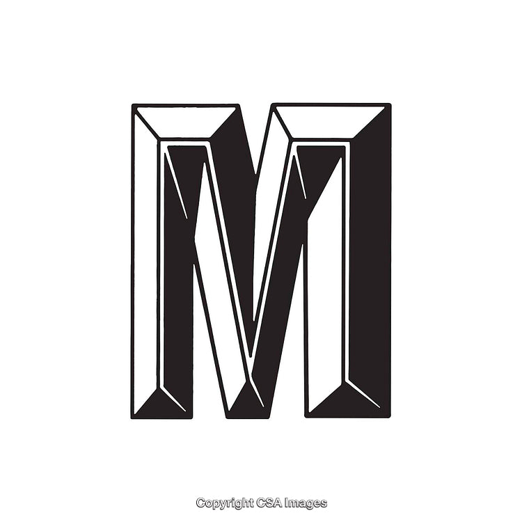 Stylized Black and White Letter M Design With Geometric Shapes