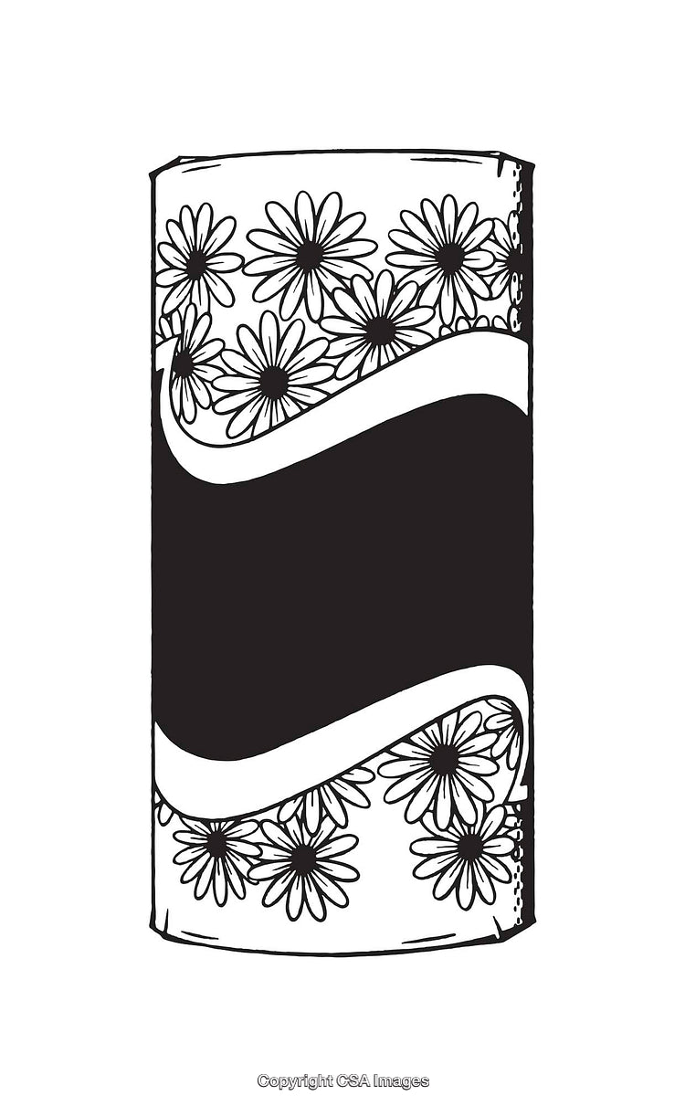 Black and White Line Art Illustration of a Floral Packaging Design