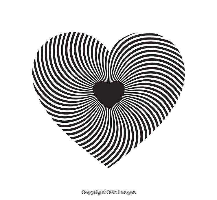 Black and White Heart Design with Radiating Lines Art