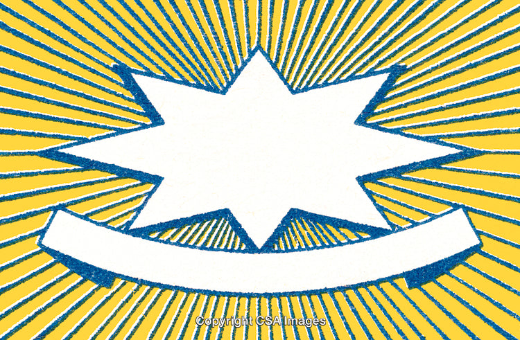 Radiating Abstract Starburst Illustration in Blue and Yellow With Blank Banner