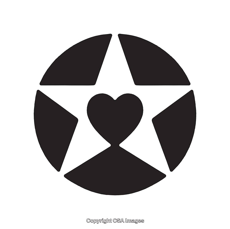 Black And White Icon Depicting a Heart Surrounded by a Star Shape