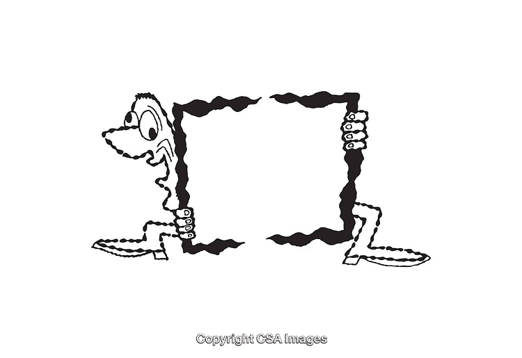 Whimsical Black and White Line Art of a Funny Character Holding a Frame