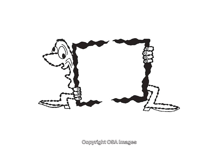Whimsical Black and White Line Art of a Funny Character Holding a Frame