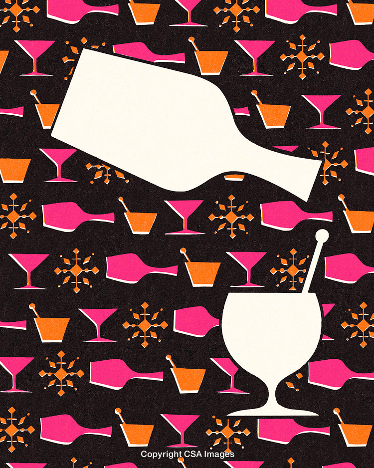 Creative Pattern of Cocktails and Bottles in Retro Pop Art Style