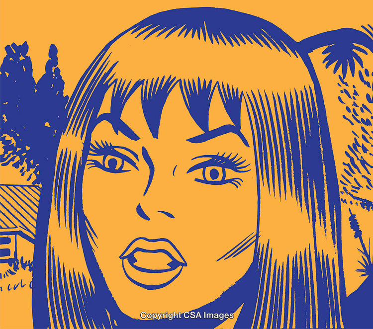 Vibrant Comic-Themed Female Portrait with Graphic Blue and Orange Style