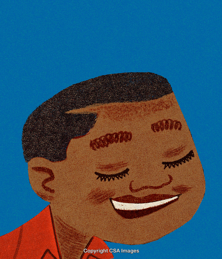 Illustration of a Smiling Person with Closed Eyes on Blue Background